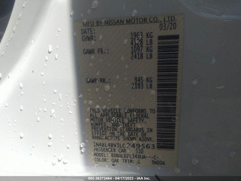 2020 NISSAN ALTIMA 2.5 S - 1N4BL4BV3LC249563