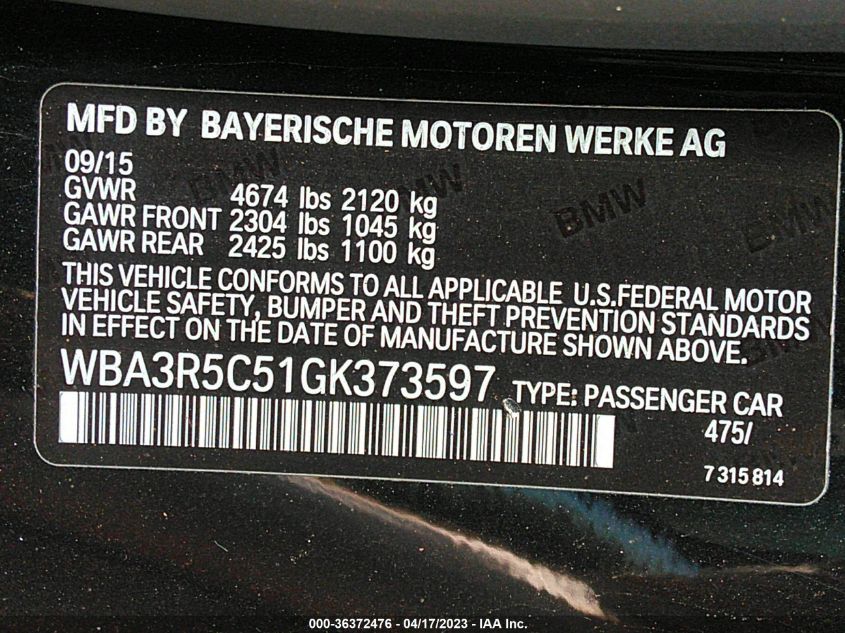 2016 BMW 4 SERIES 435I XDRIVE - WBA3R5C51GK373597