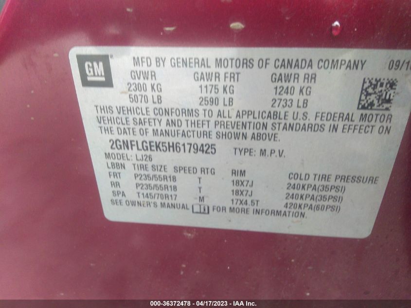 2017 CHEVROLET EQUINOX PREMIER - 2GNFLGEK5H6179425