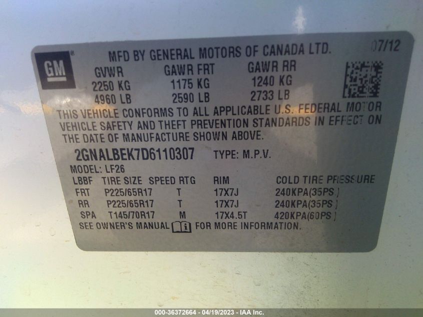 2013 CHEVROLET EQUINOX - SGNALBEK7D6110307