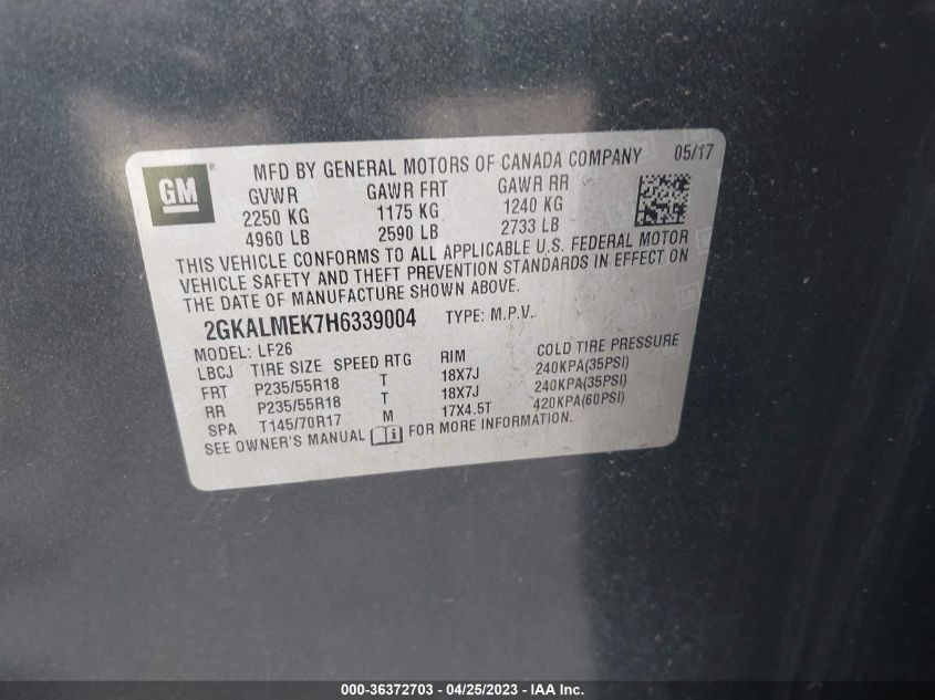 2017 GMC TERRAIN SLE - 2GKALMEK7H6339004