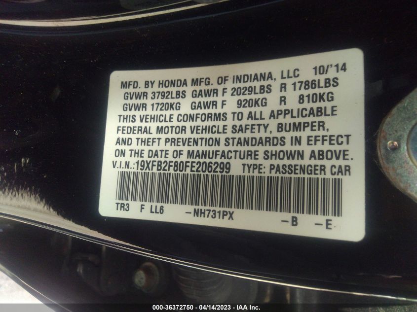 2015 HONDA CIVIC SEDAN EX - 19XFB2F80FE206299