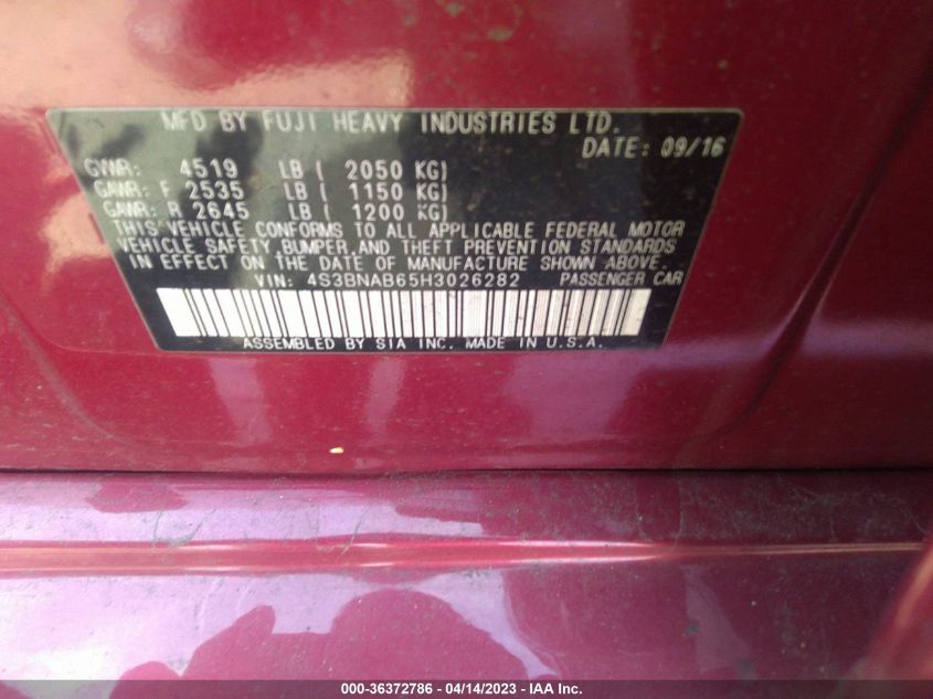 2017 SUBARU LEGACY - 4S3BNAB65H3026282