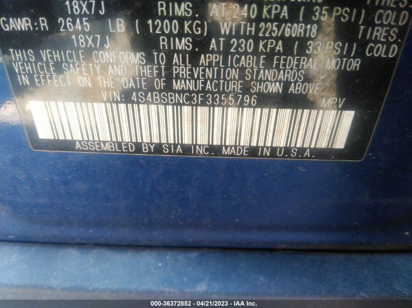 2015 SUBARU OUTBACK 2.5I LIMITED - 4S4BSBNC3F3355796