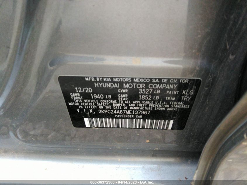 2021 HYUNDAI ACCENT SEL - 3KPC24A67ME137967
