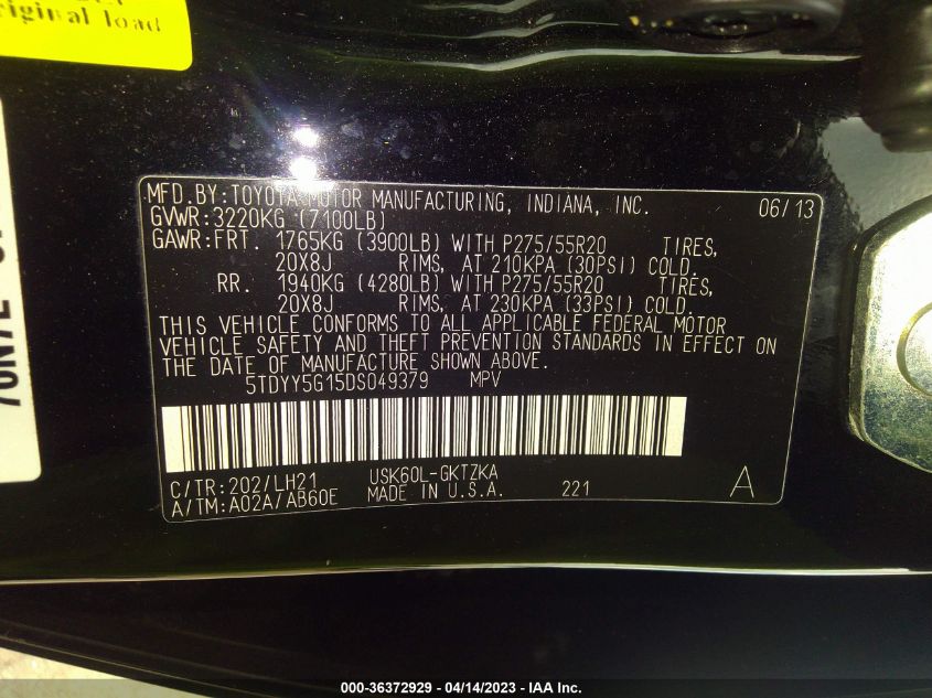 2013 TOYOTA SEQUOIA PLATINUM - 5TDYY5G15DS049379