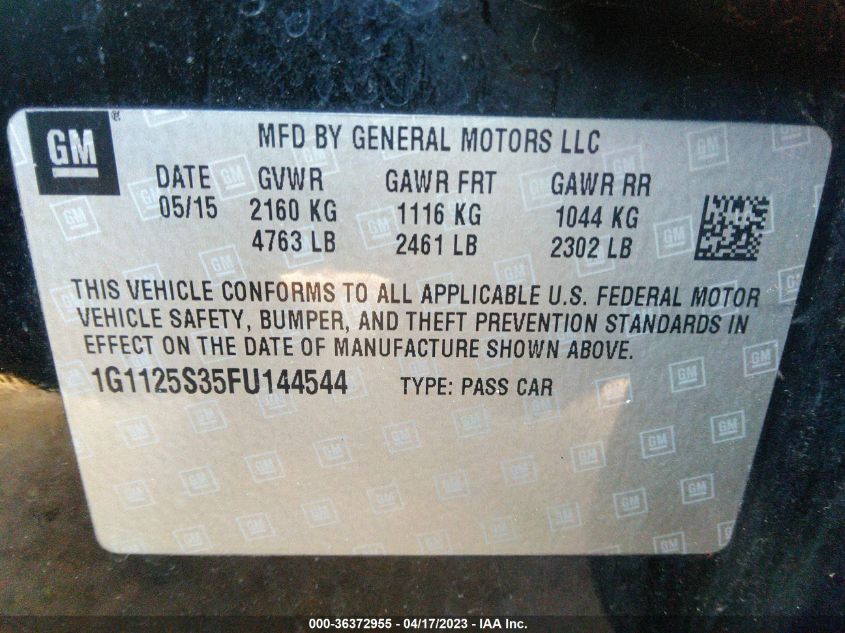 2015 CHEVROLET IMPALA LT - 1G1125S35FU144544