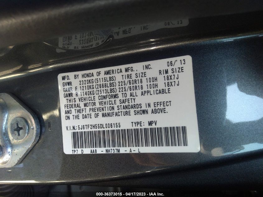 2013 HONDA CROSSTOUR EX-L 5J6TF2H55DL006155