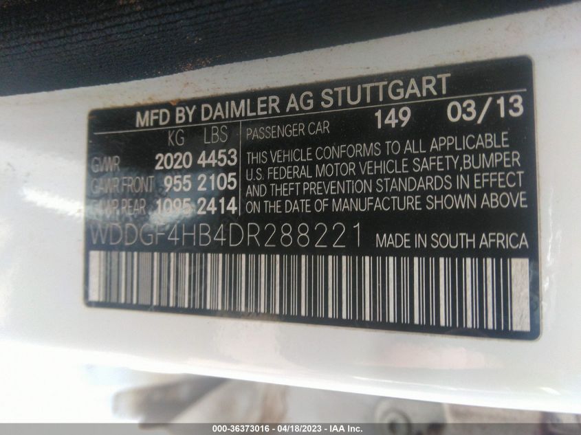 2013 MERCEDES-BENZ C-CLASS C 250 - WDDGF4HB4DR288221