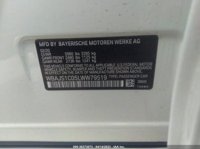 VIN WBAJS1C05LWW79519 2020 BMW 5 SERIES 540I