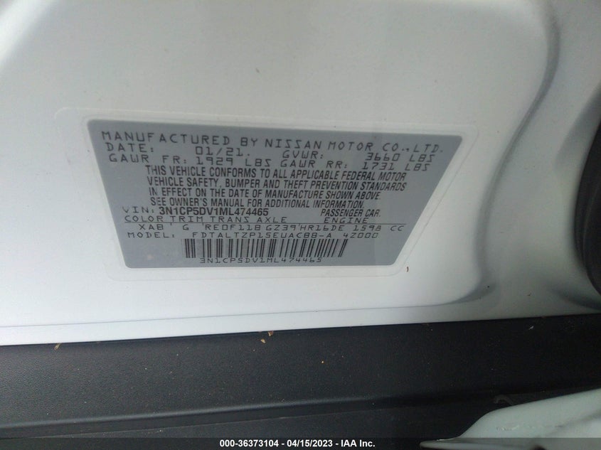 VIN 3N1CP5DV1ML474465 2021 NISSAN KICKS SR