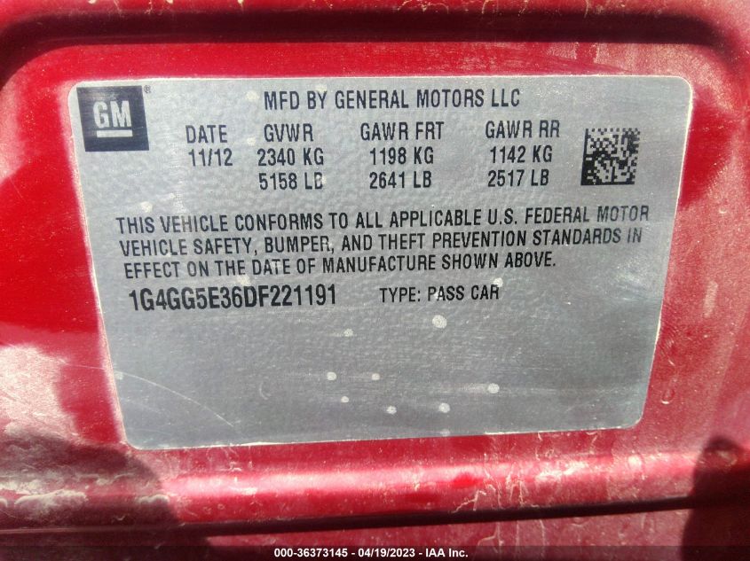 2013 BUICK LACROSSE PREMIUM 1 - 1G4GG5E36DF221191
