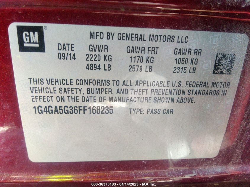 2015 BUICK LACROSSE BASE - 1G4GA5G36FF168235