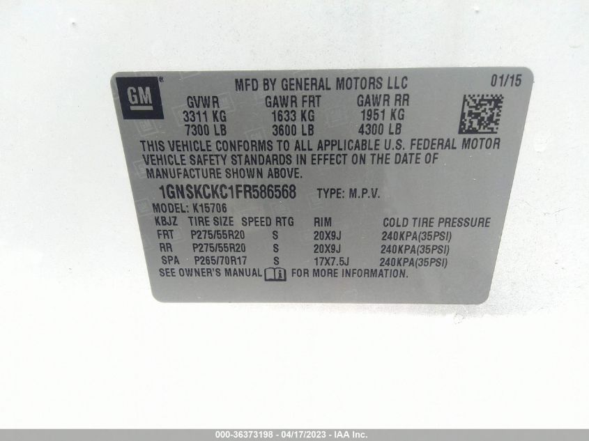 2015 CHEVROLET TAHOE LTZ - 1GNSKCKC1FR586568