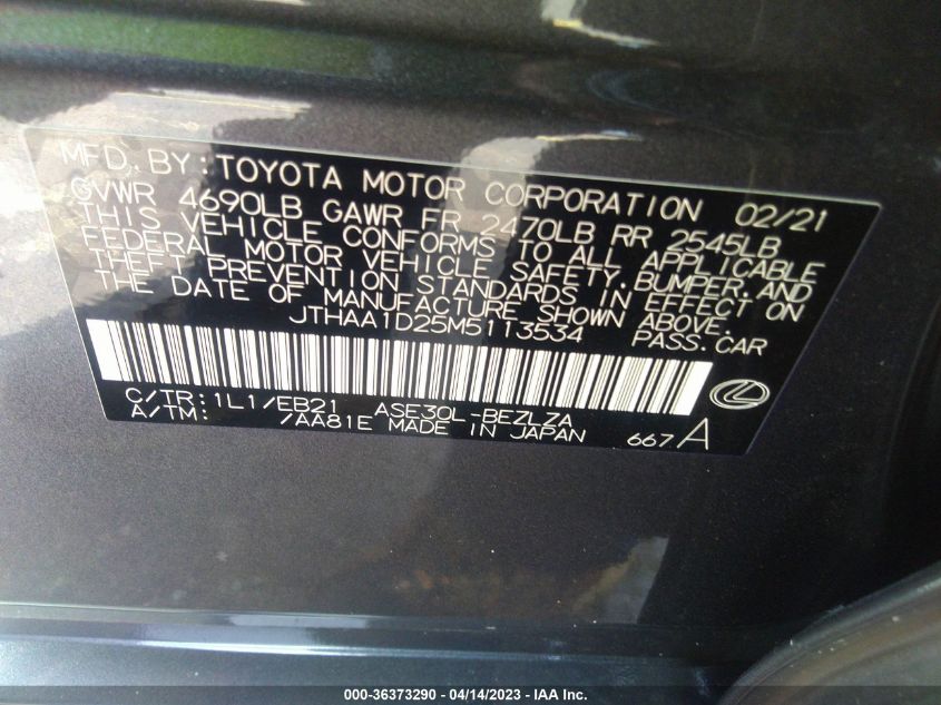 2021 LEXUS IS IS 300 - JTHAA1D25M5113534