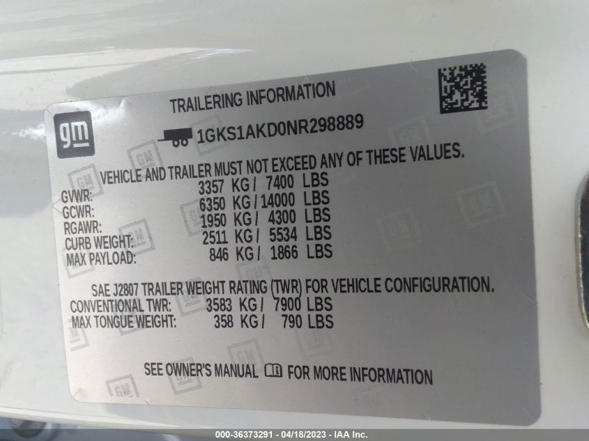 2022 GMC YUKON SLE - 1GKS1AKD0NR298889