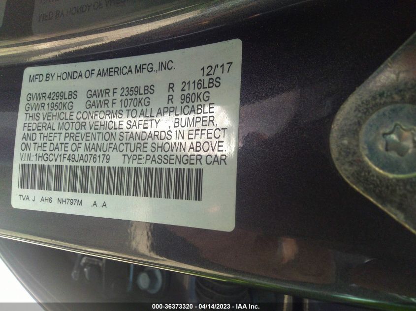 2018 HONDA ACCORD SEDAN EX 1.5T - 1HGCV1F49JA076179