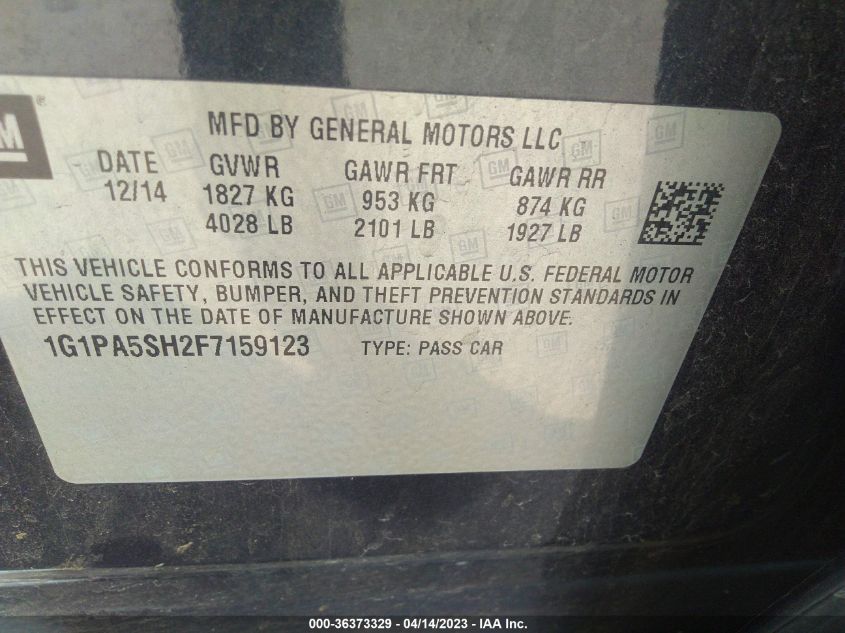 2015 CHEVROLET CRUZE LS - 1G1PA5SH2F7159123