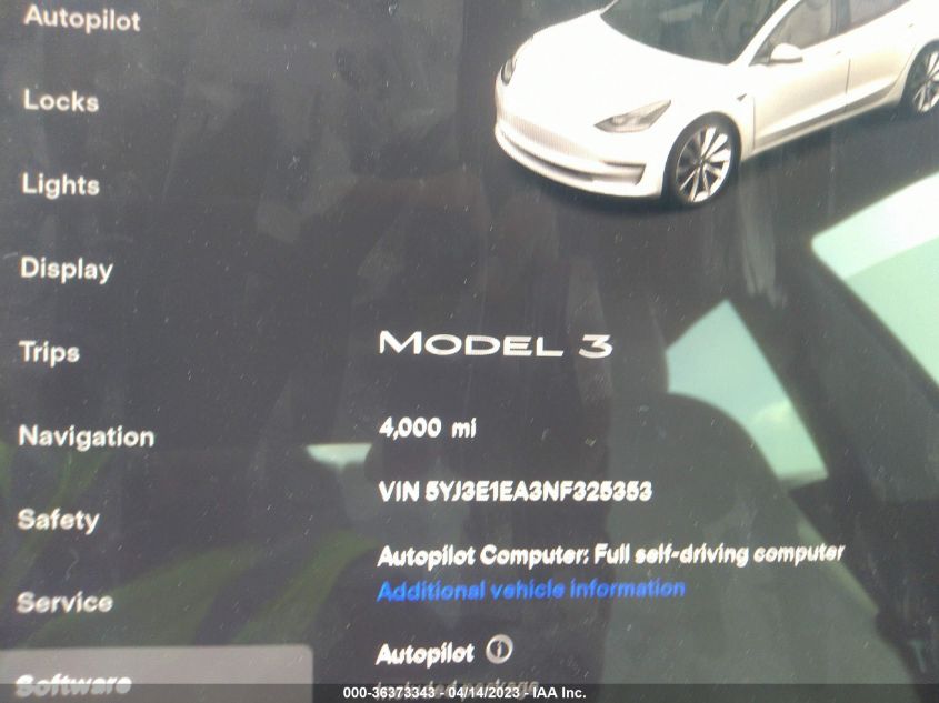 2022 TESLA MODEL 3 - 5YJ3E1EA3NF325353