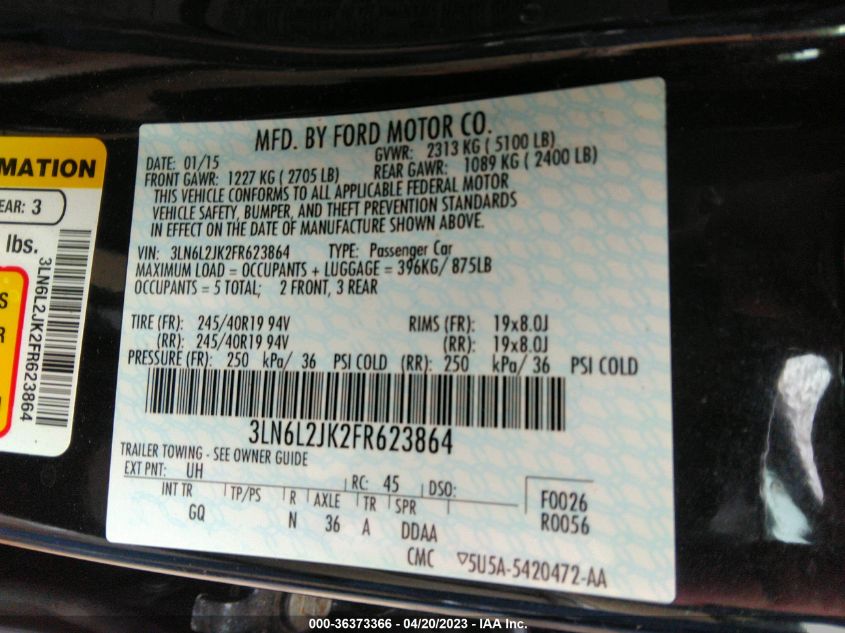 2015 LINCOLN MKZ - 3LN6L2JK2FR623864
