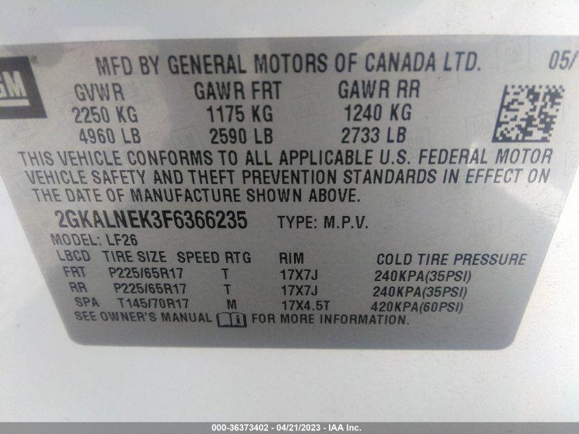 2015 GMC TERRAIN SL - 2GKALNEK3F6366235