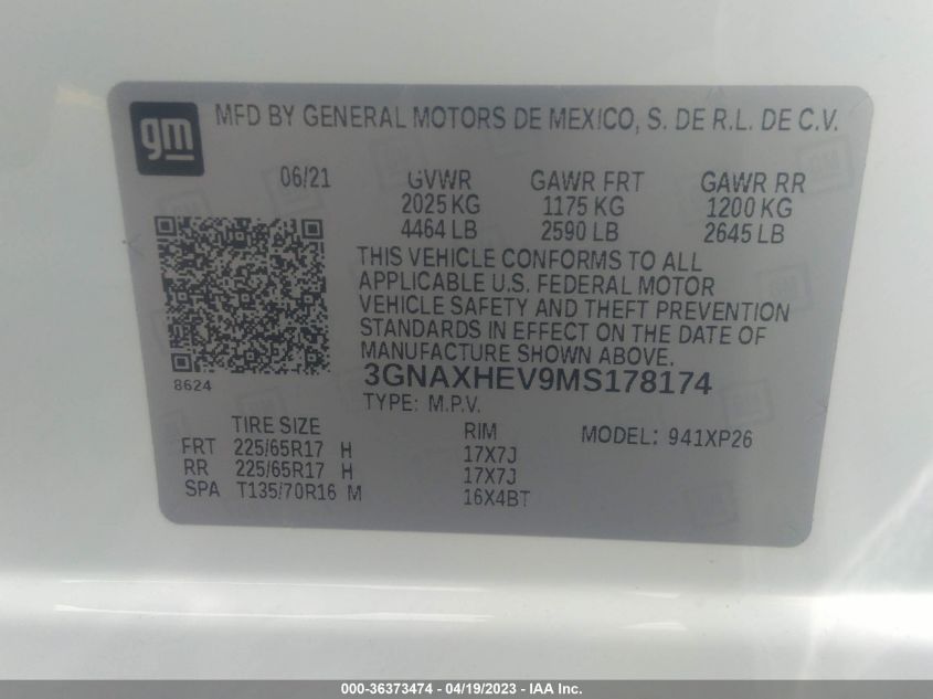 2021 CHEVROLET EQUINOX LS - 3GNAXHEV9MS178174