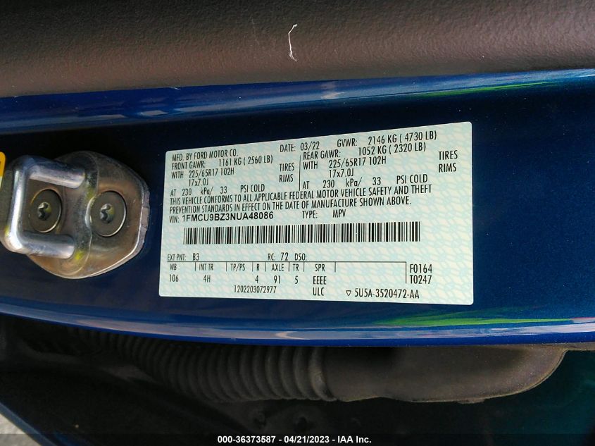 2022 FORD ESCAPE SE HYBRID - 1FMCU9BZ3NUA48086