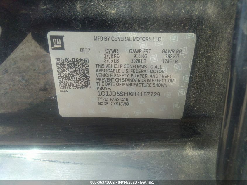 2017 CHEVROLET SONIC LT - 1G1JD5SHXH4167729