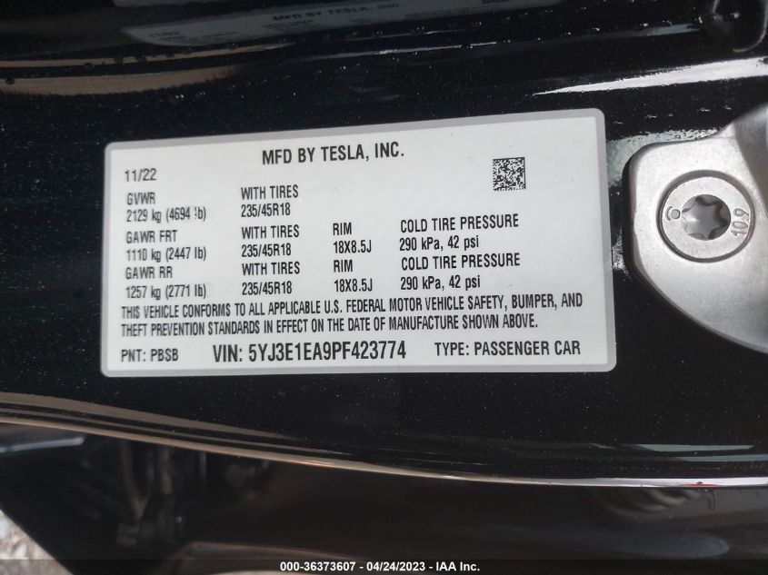 2023 TESLA MODEL 3 - 5YJ3E1EA9PF423774