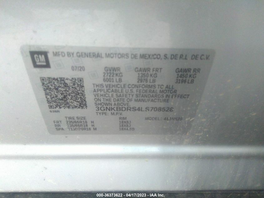 2020 CHEVROLET BLAZER LT - 3GNKBDRS4LS708528