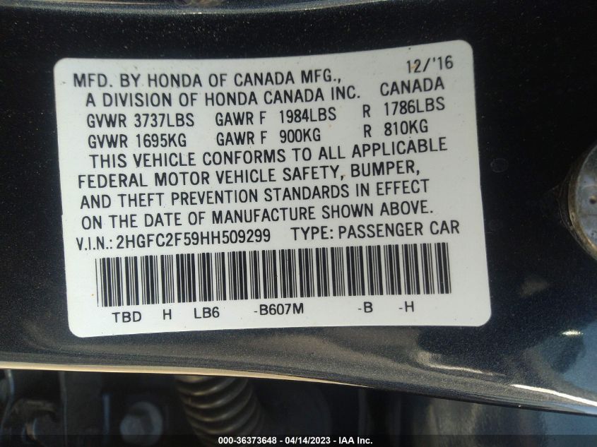2017 HONDA CIVIC SEDAN LX - 2HGFC2F59HH509299