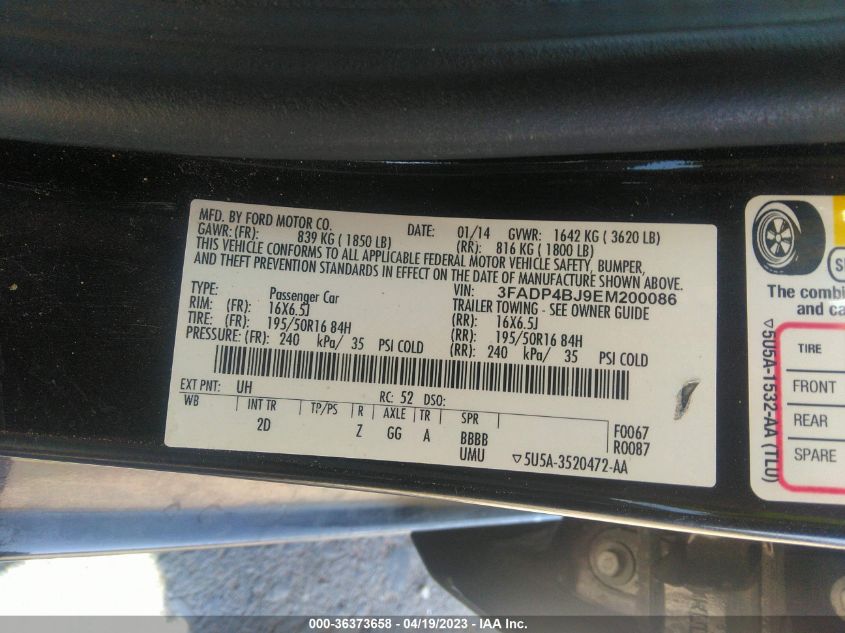 2014 FORD FIESTA SE - 3FADP4BJ9EM200086