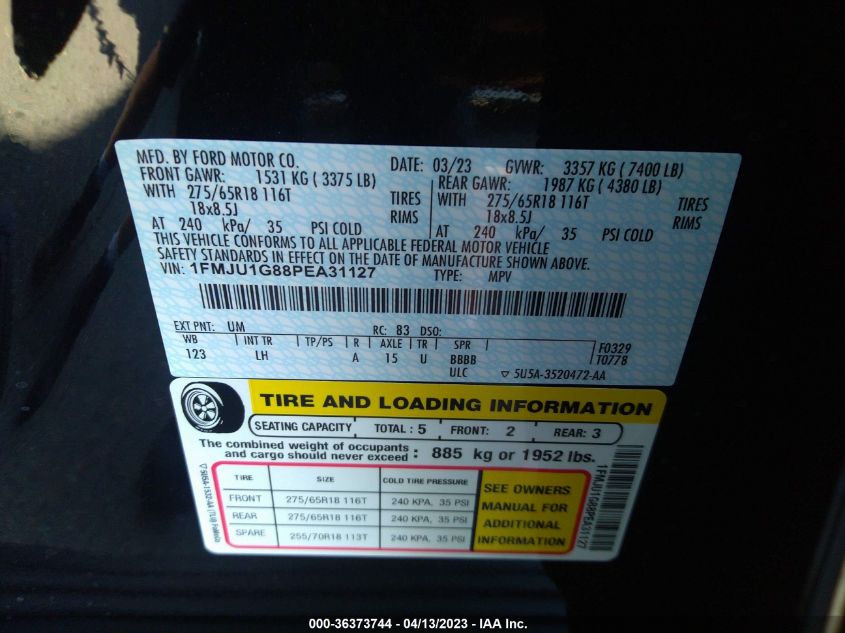 2023 FORD EXPEDITION XL - 1FMJU1G88PEA31127