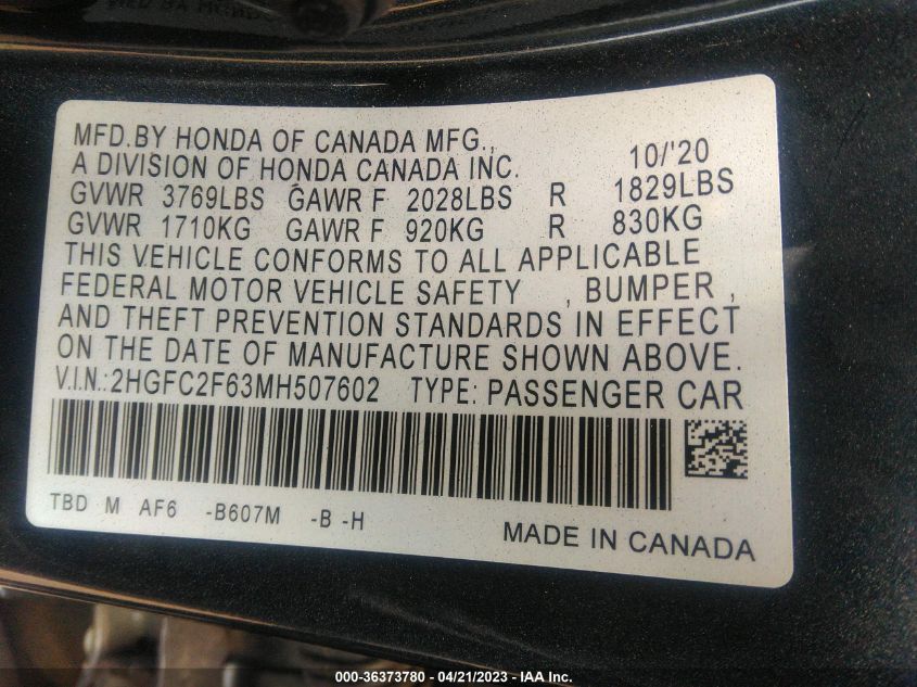2021 HONDA CIVIC SEDAN LX - 2HGFC2F63MH507602