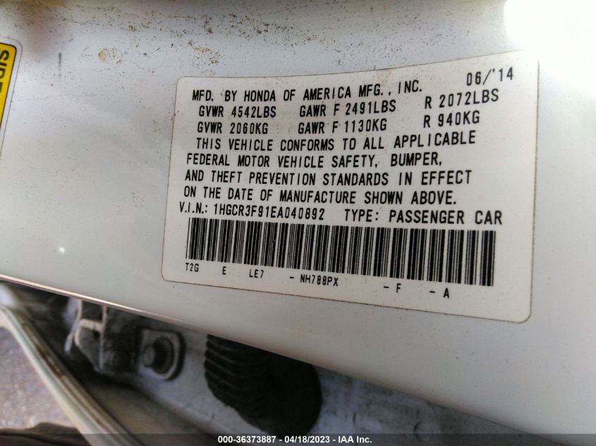2014 HONDA ACCORD SEDAN TOURING - 1HGCR3F91EA040892