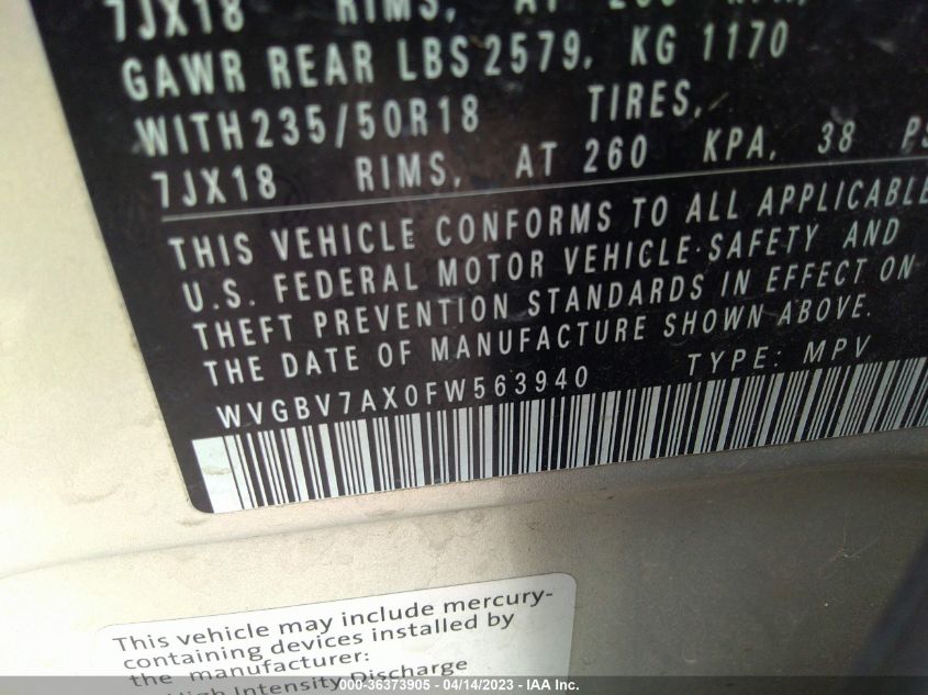 2015 VOLKSWAGEN TIGUAN SEL - WVGBV7AX0FW563940
