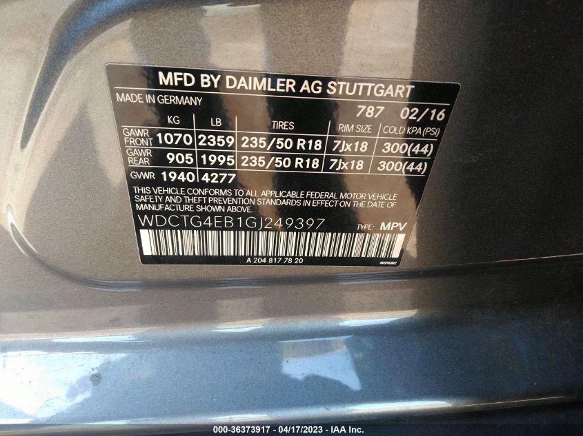 2016 MERCEDES-BENZ GLA GLA 250 - WDCTG4EB1GJ249397
