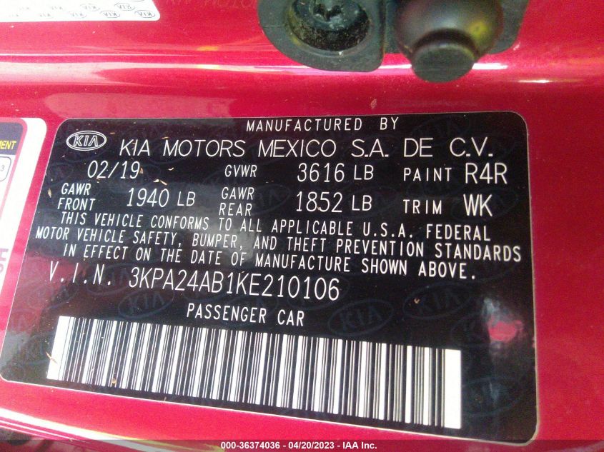 2019 KIA RIO S - 3KPA24AB1KE210106
