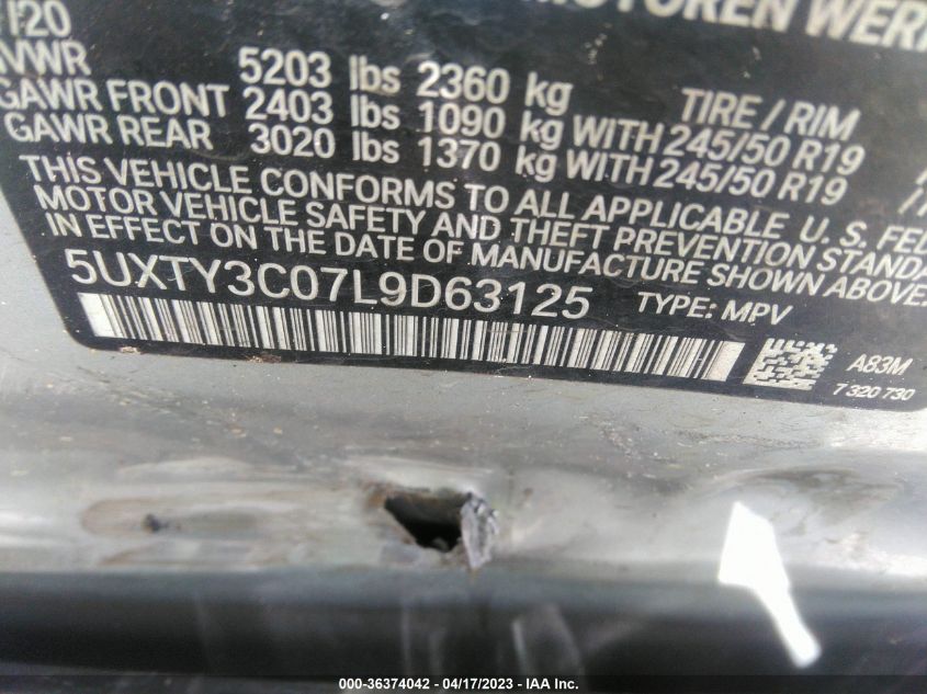 2020 BMW X3 SDRIVE30I - 5UXTY3C07L9D63125