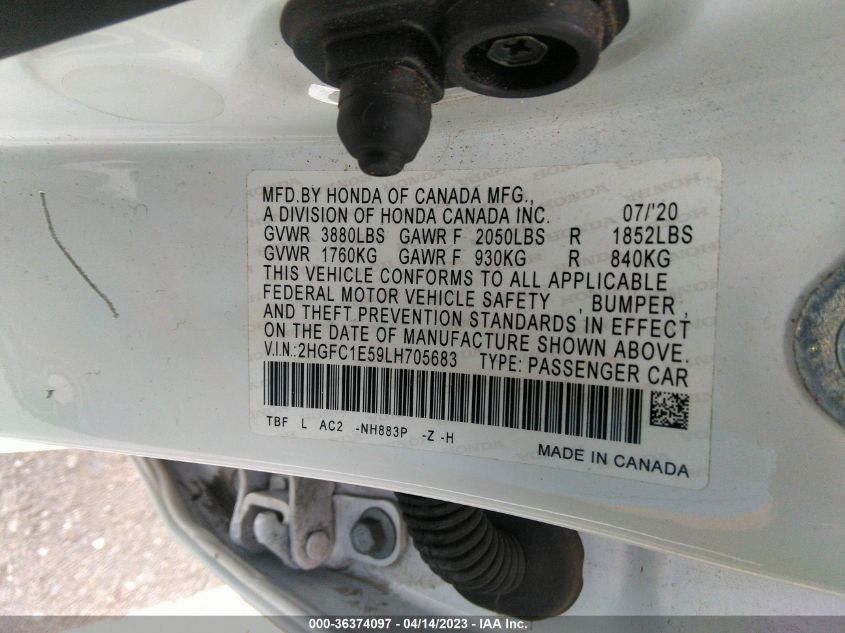 2020 HONDA CIVIC SI SEDAN 2HGFC1E59LH705683