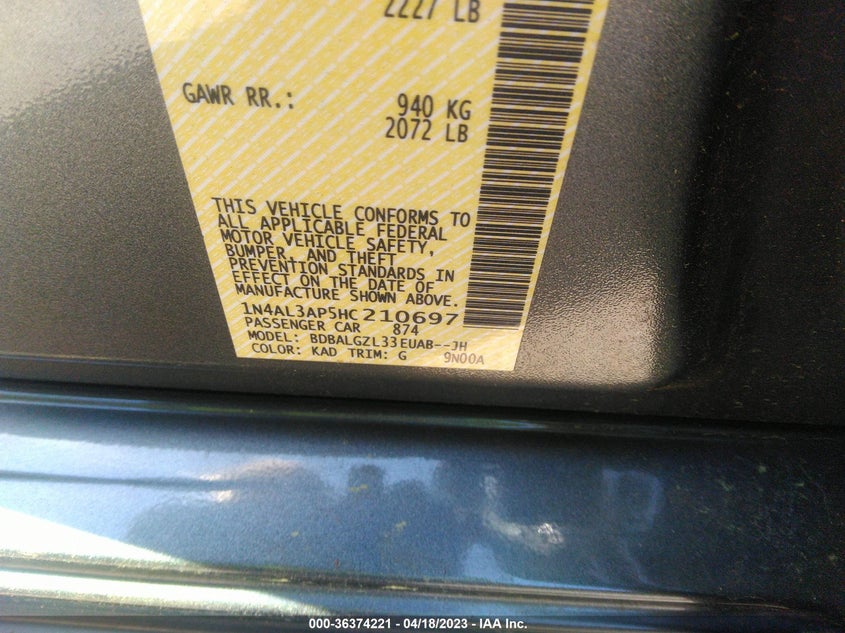 VIN 1N4AL3AP5HC210697 2017 NISSAN ALTIMA 2.5 S