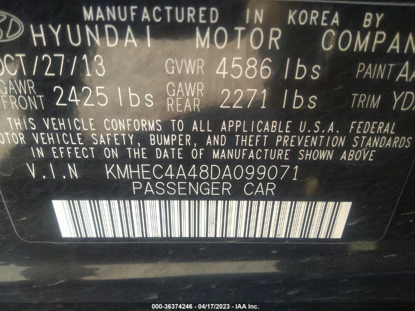 2013 HYUNDAI SONATA HYBRID LIMITED - KMHEC4A48DA099071