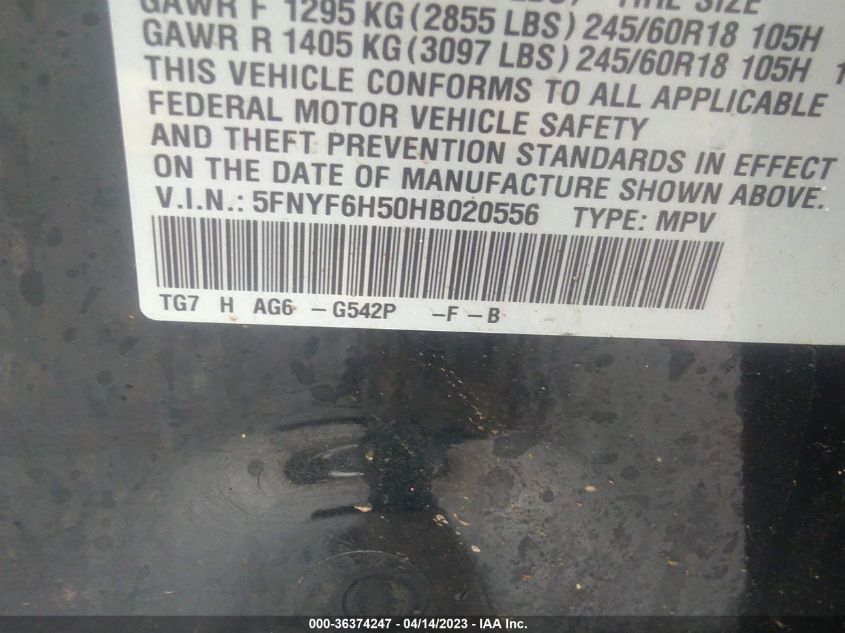 2017 HONDA PILOT EX-L - 5FNYF6H50HB020556