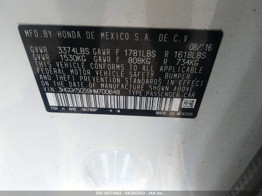 2017 HONDA FIT LX - 3HGGK5G59HM700648