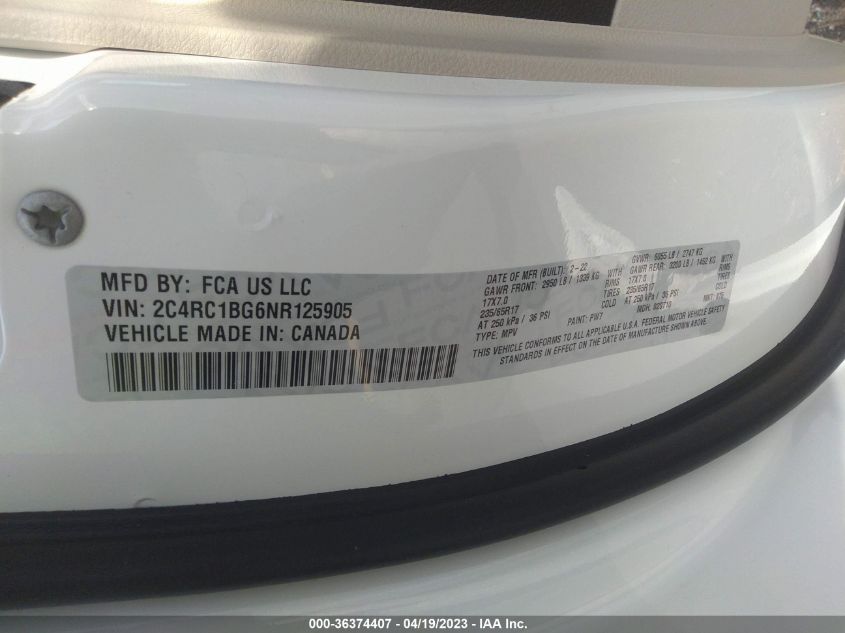 2022 CHRYSLER PACIFICA TOURING L - 2C4RC1BG6NR125905