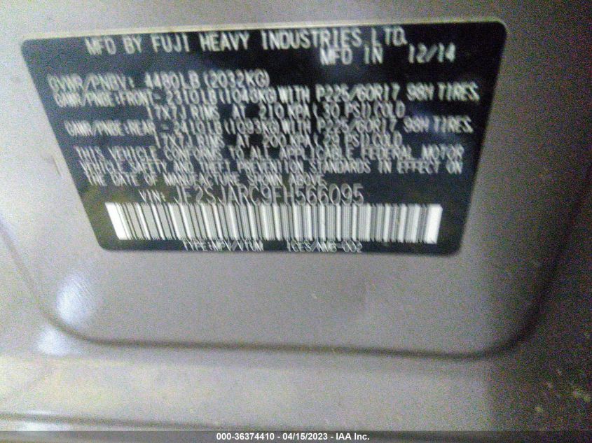 2015 SUBARU FORESTER 2.5I LIMITED - JF2SJARC9FH566095
