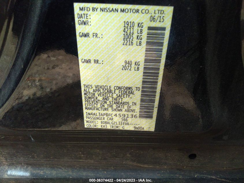 2015 NISSAN ALTIMA 2.5 - 1N4AL3APHFC459136