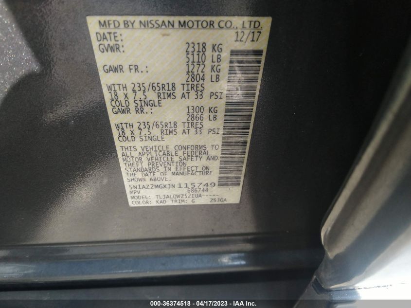 2018 NISSAN MURANO SV - 5N1AZ2MGXJN115749