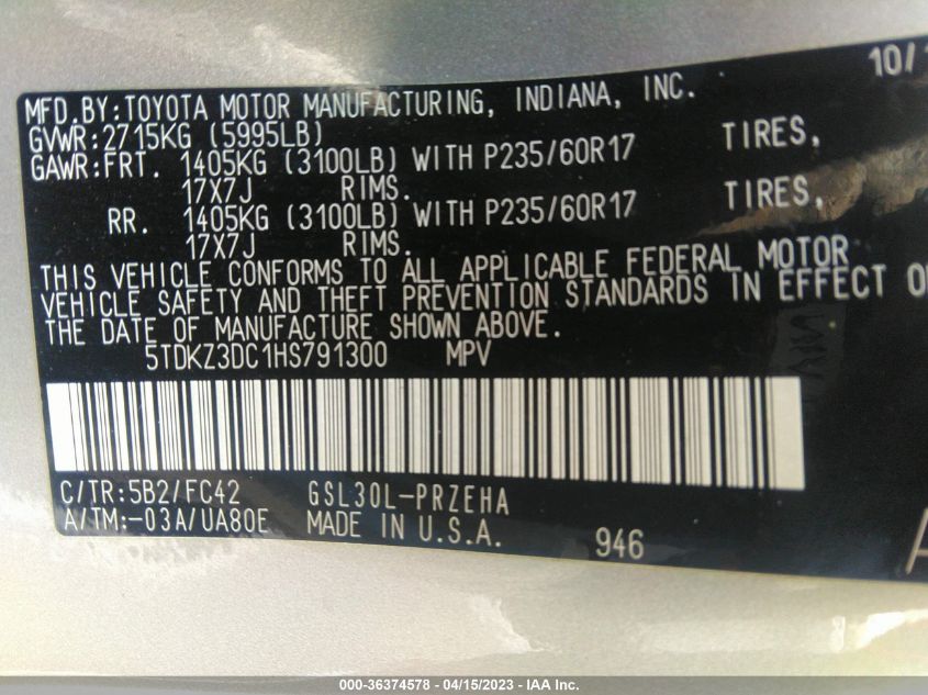 2017 TOYOTA SIENNA LE - 5TDKZ3DC1HS791300
