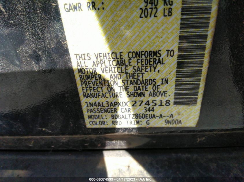 2013 NISSAN ALTIMA 2.5 SV - 1N4AL3APXDC274518